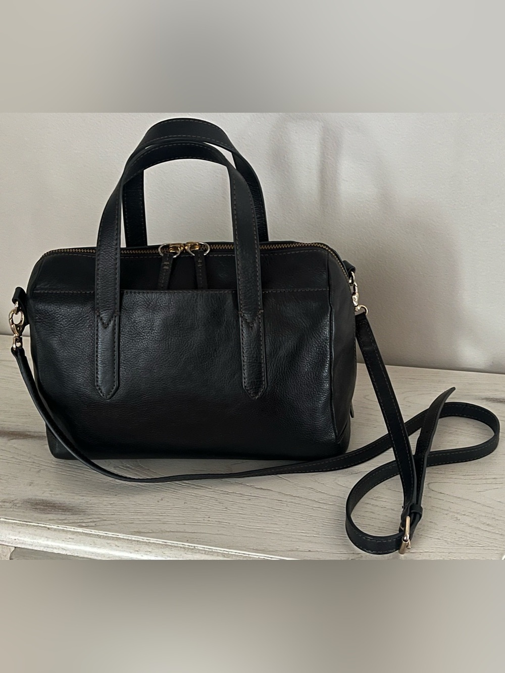 Fossil Sydney Satchel Bag With Optional Crossbody Strap Black Soft Leather - Picture 11 of 14
